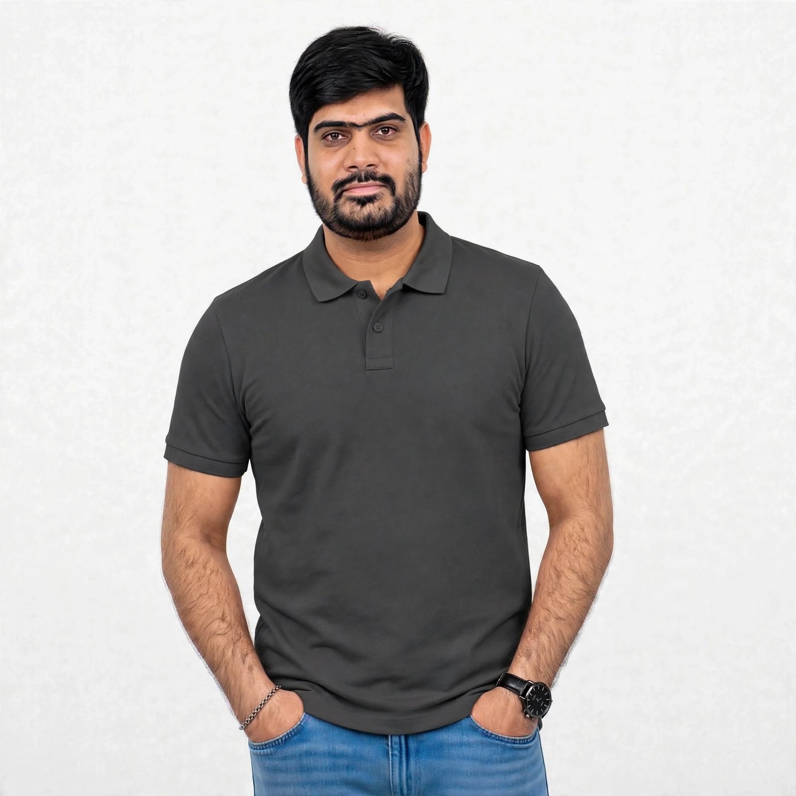 Black Textured Polo